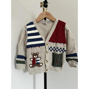 Vintage Paper Tag Baby Togs "School Days" Patchwork Cardigan - Bear & ABCs